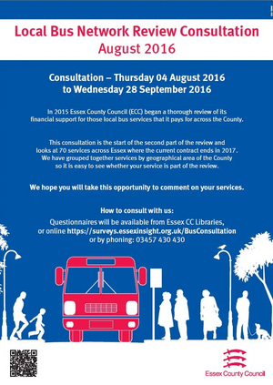 Bus consultation poster. Thursday 4 August to Wednesday 28 September