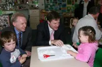 Stephen Robinson & Nick Clegg helping pupils to make bread